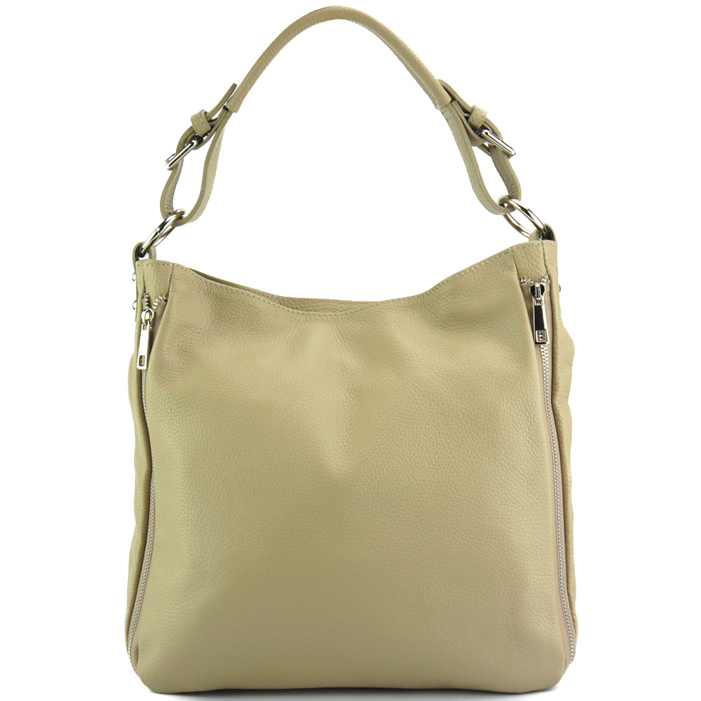 Artemisa Leather Hobo Bag in a Light Taupe color