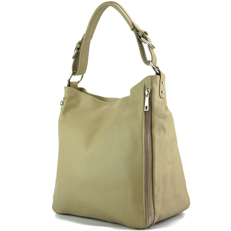 Artemisa Leather Hobo Bag in Light Taupe - angled view