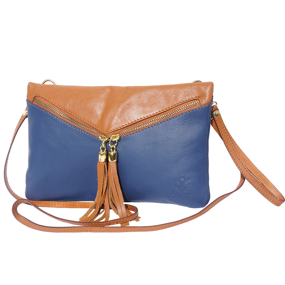 Rufina leather clutch in blue and brown