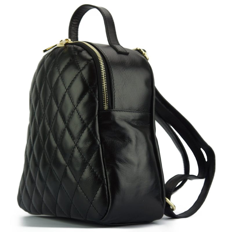 black leather knapsack