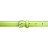 A rugged lime green leather belt with a rustic buckle detail.