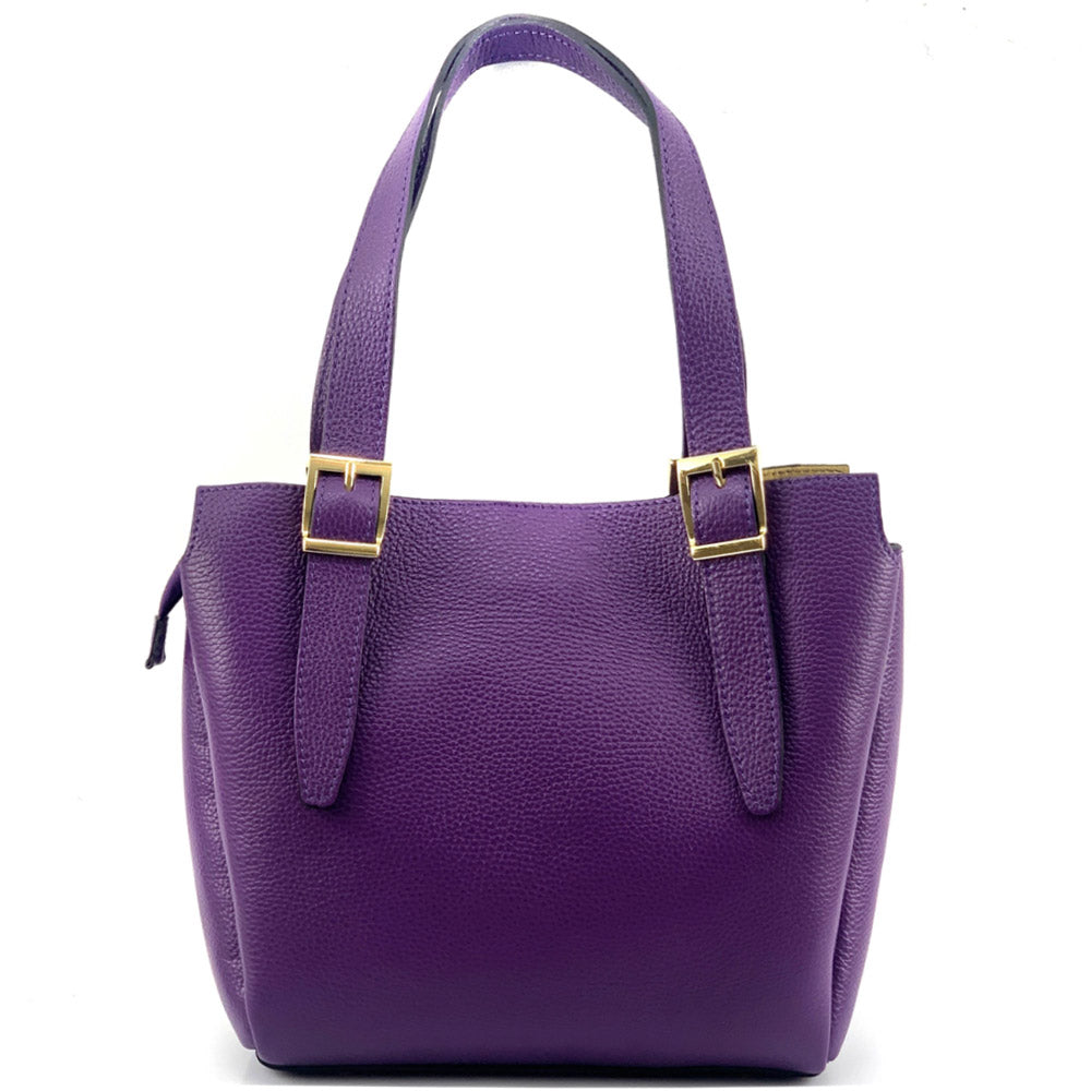 Front view of Alyssa lightweight leather shopping bag in purple