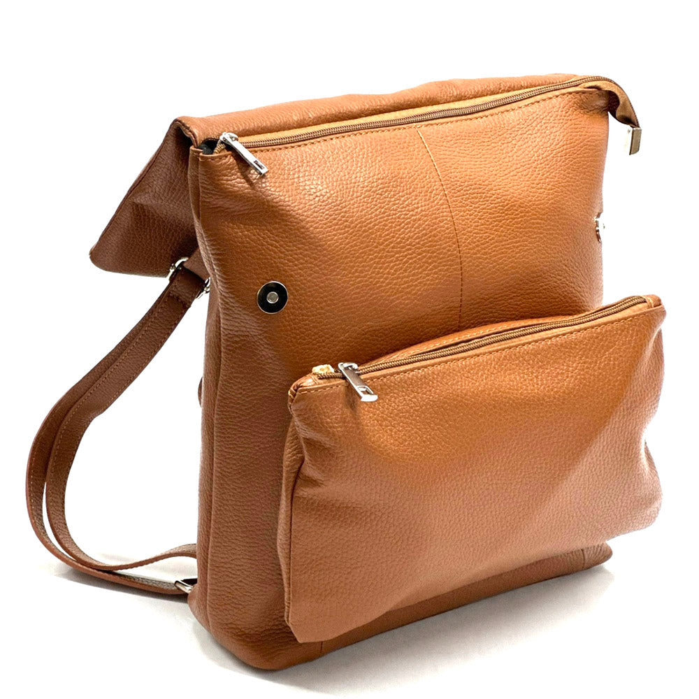 angled view of Alex Backpack in tan leather
