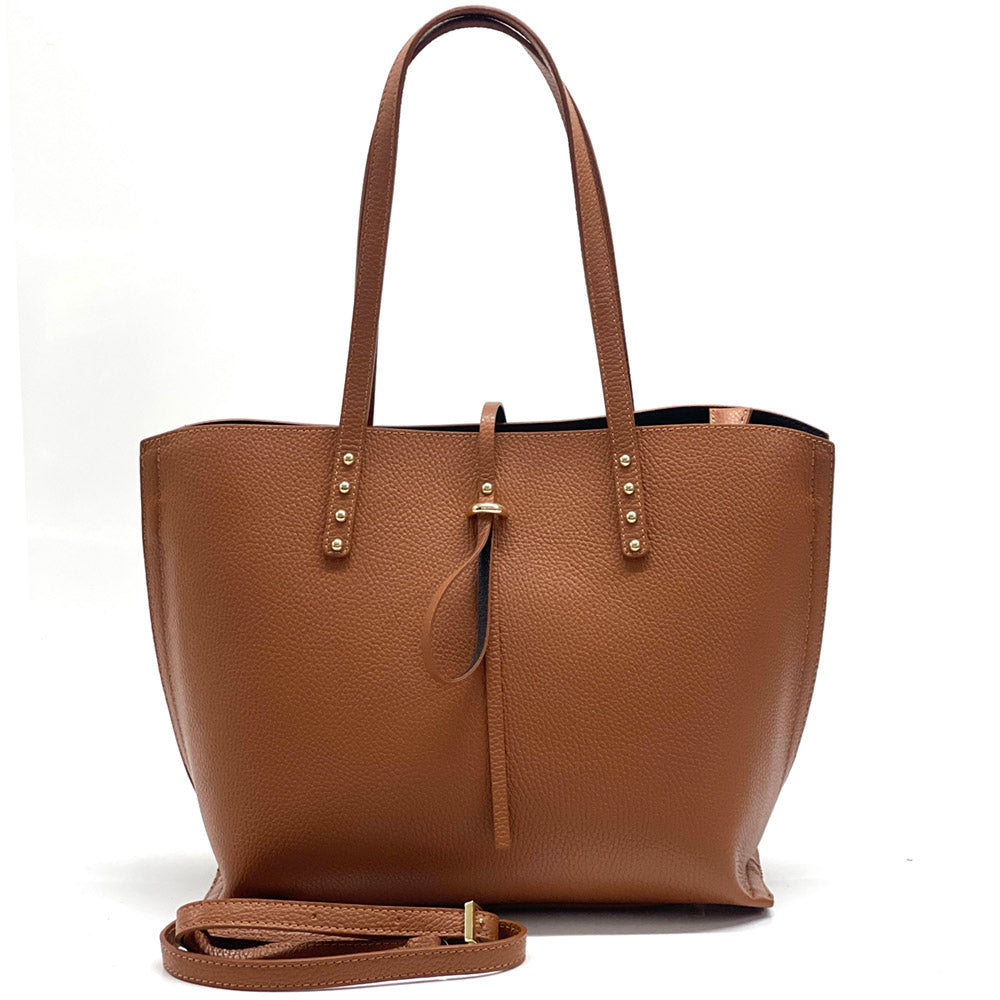 genuine leather tote handbag in tan