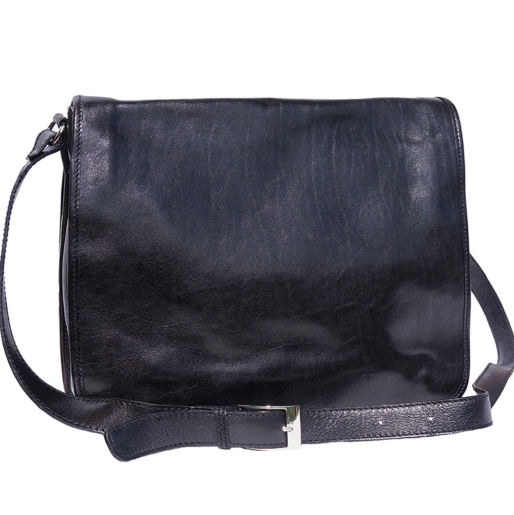 Mirko GM Black Italian leather messenger bag for men