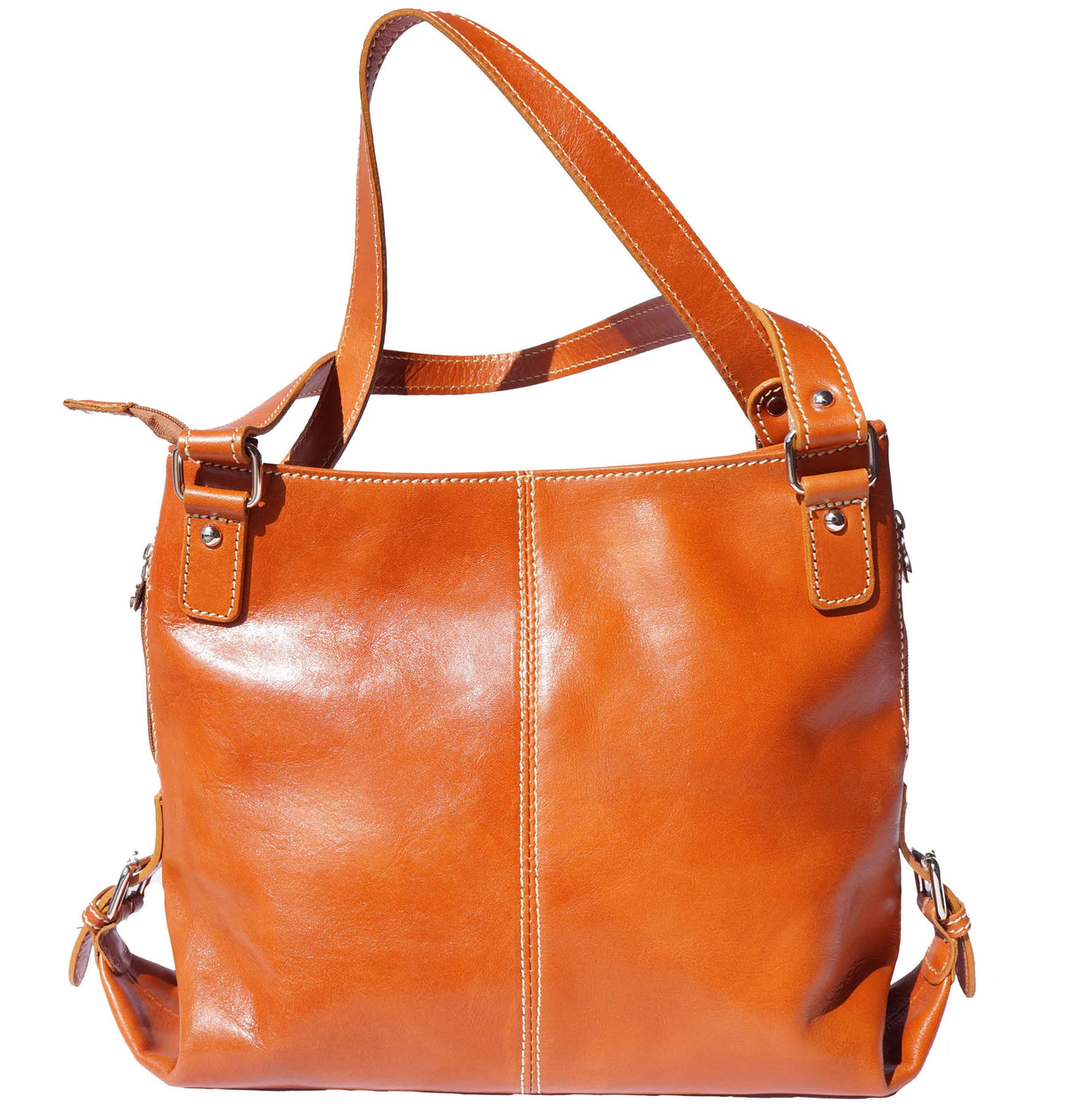 Tan Italian leather shopping bag with double handle
