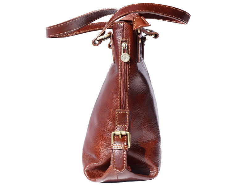 Shopping bag with double handle made of genuine calf leather-4