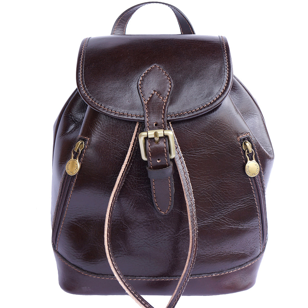 Luminosa Leather Backpack purse in dark brown