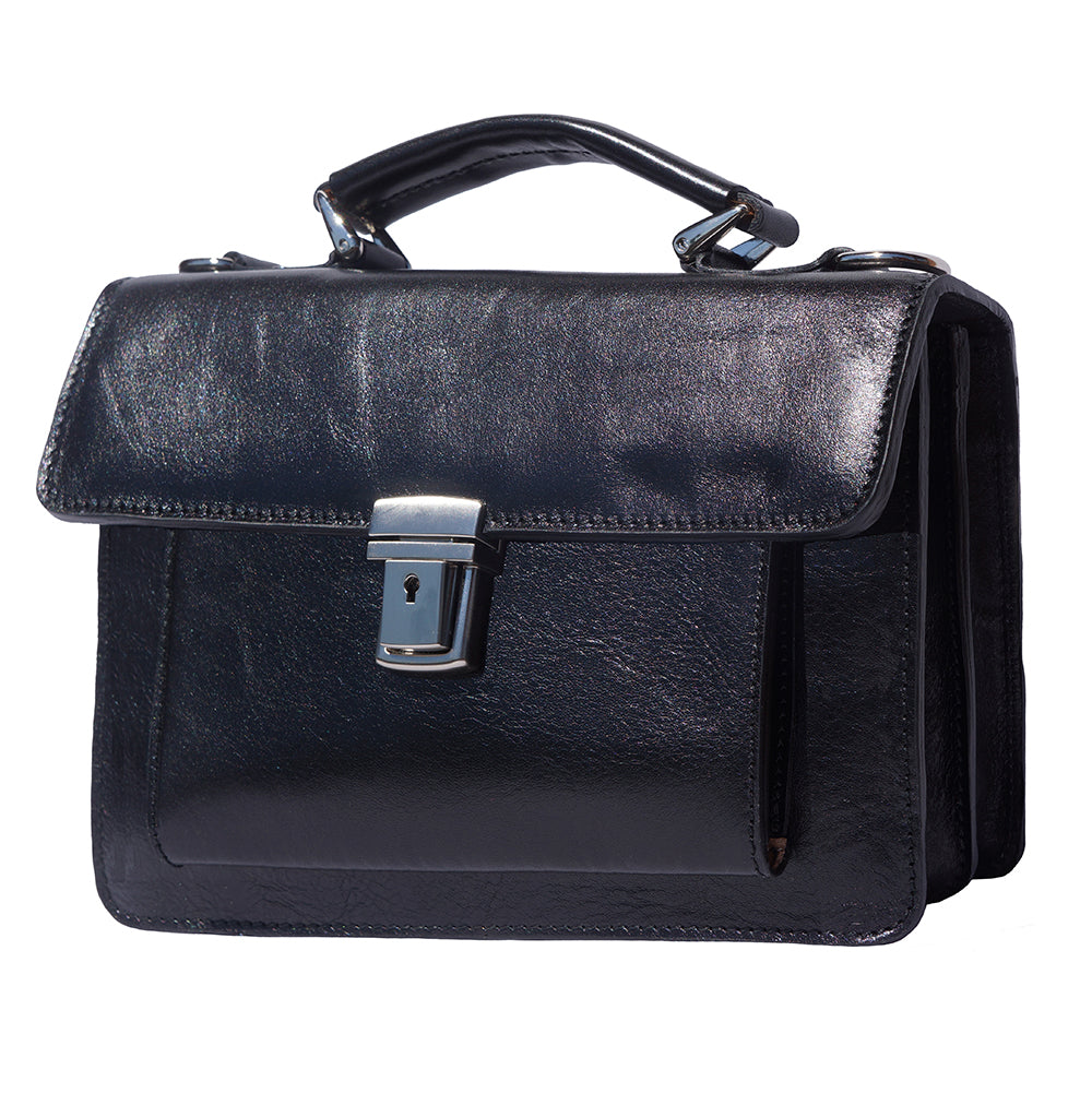 Lucio Florentine Mini Leather Briefcase in Black