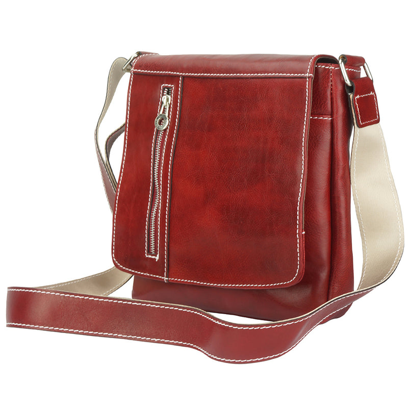 Messenger Amico with genuine leather in light red
