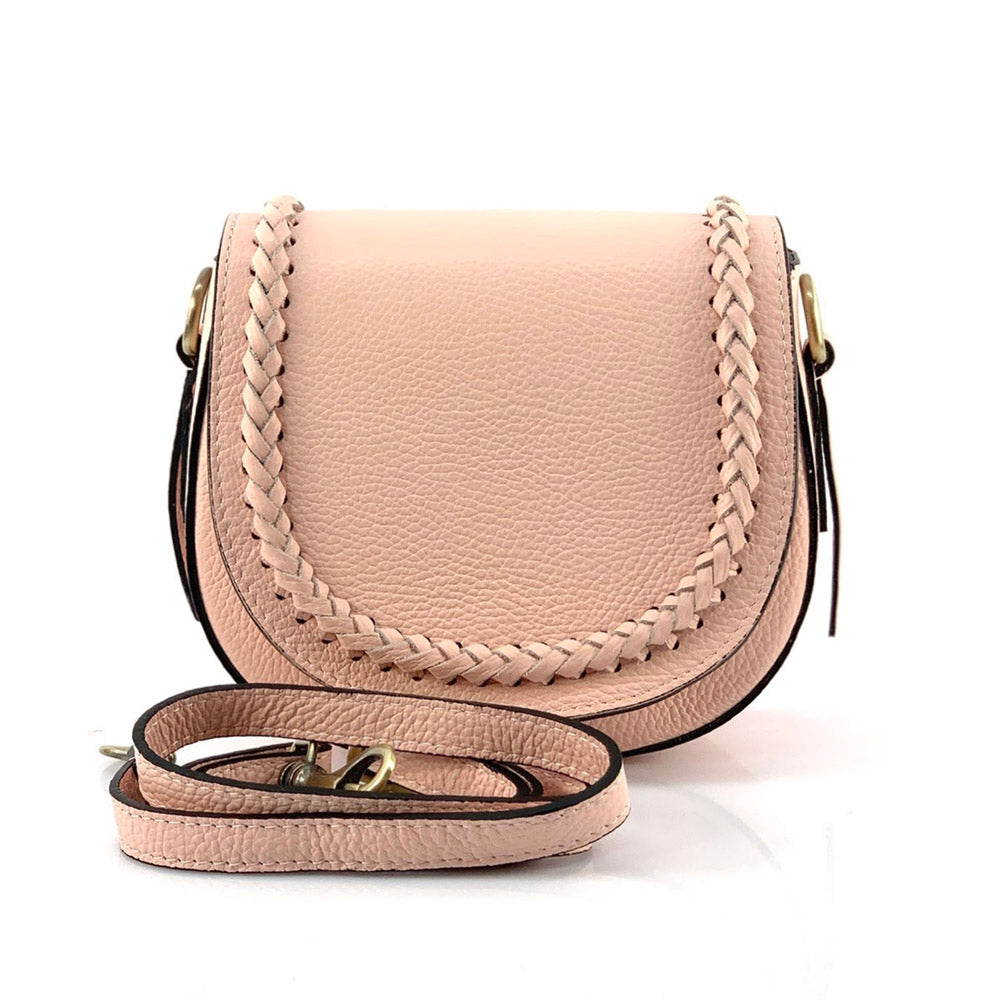 pink leather crossbody bag with magnetic closure - Cecilia