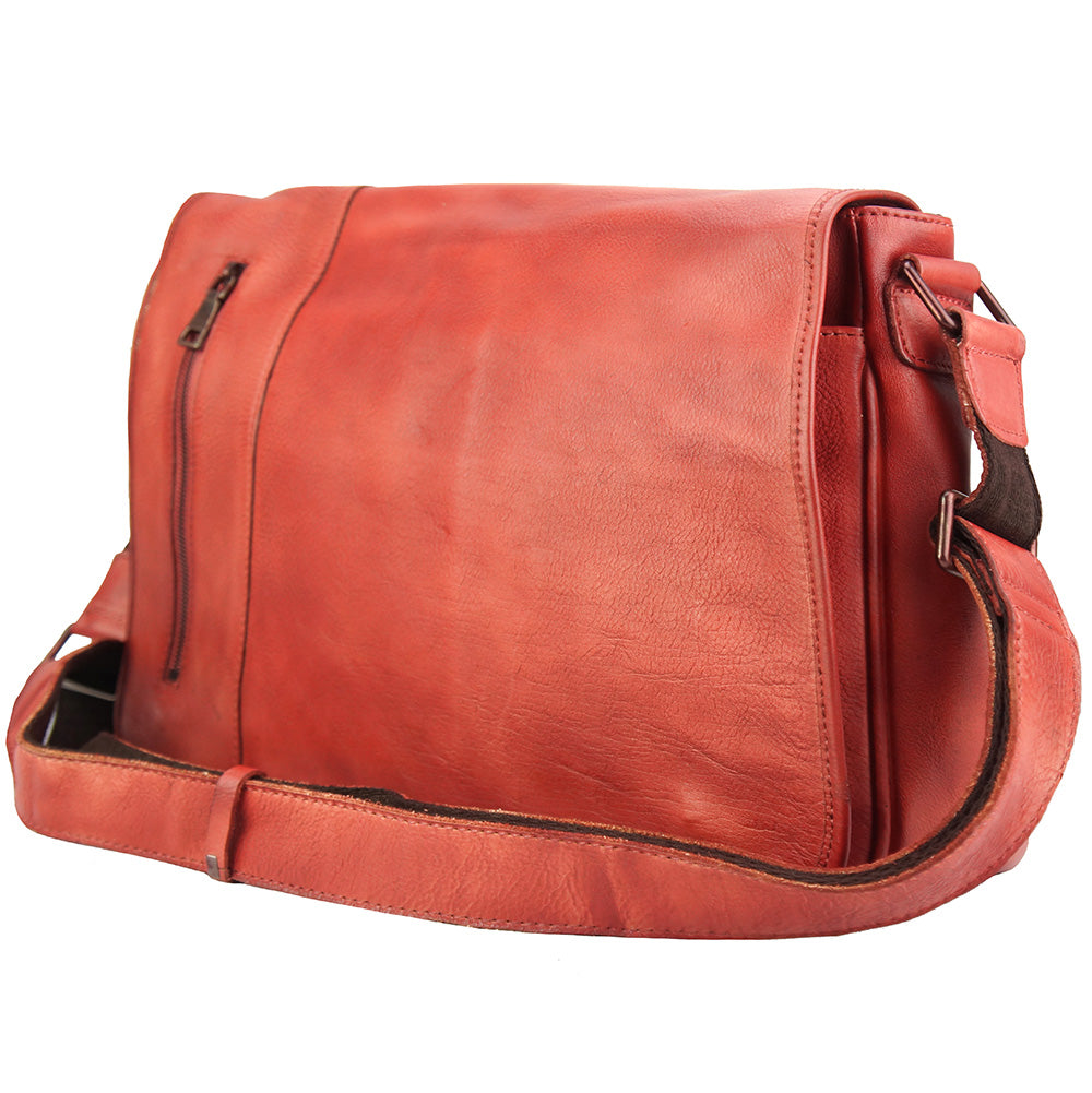 Grigori Leather Messenger Bag in red