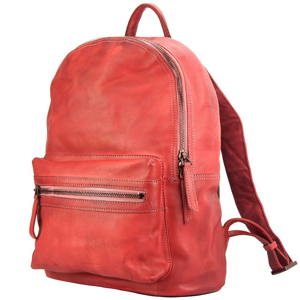 Red Backpack in vintage calfskin leather