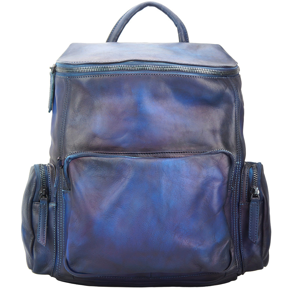 Michael Blue Leather Backpack in vintage calfskin