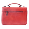 Red vintage leather briefcase showing zip closure