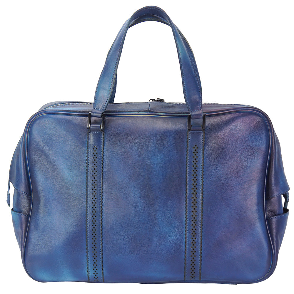 Danilo mens blue italian leather overnight bag