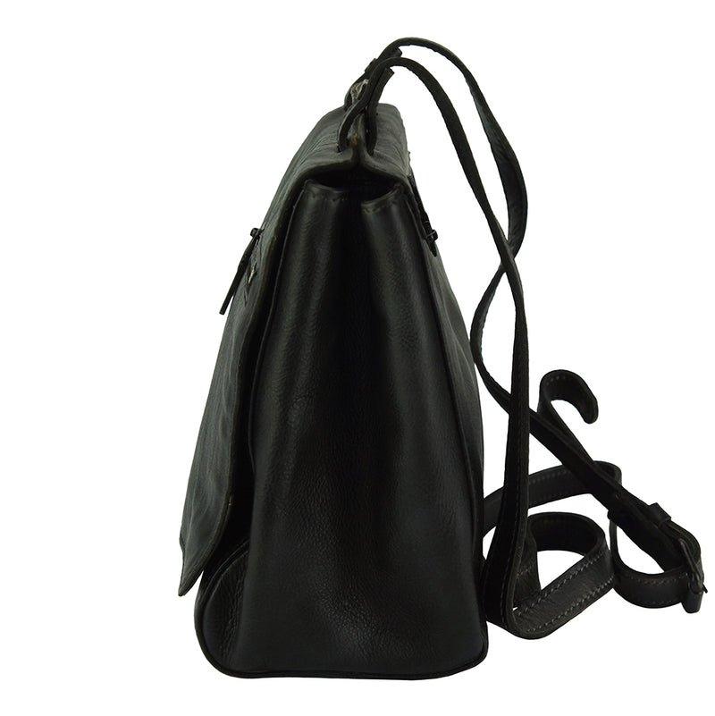 Side view of Black Leather Work Bag - Livio