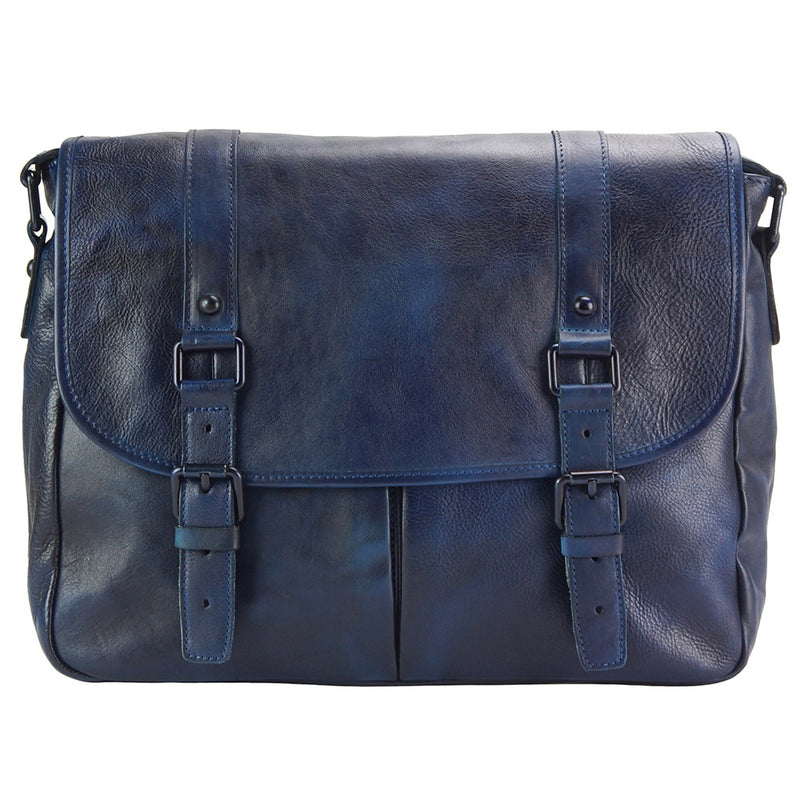 Stylish blue italian full grain leather briefcase for men