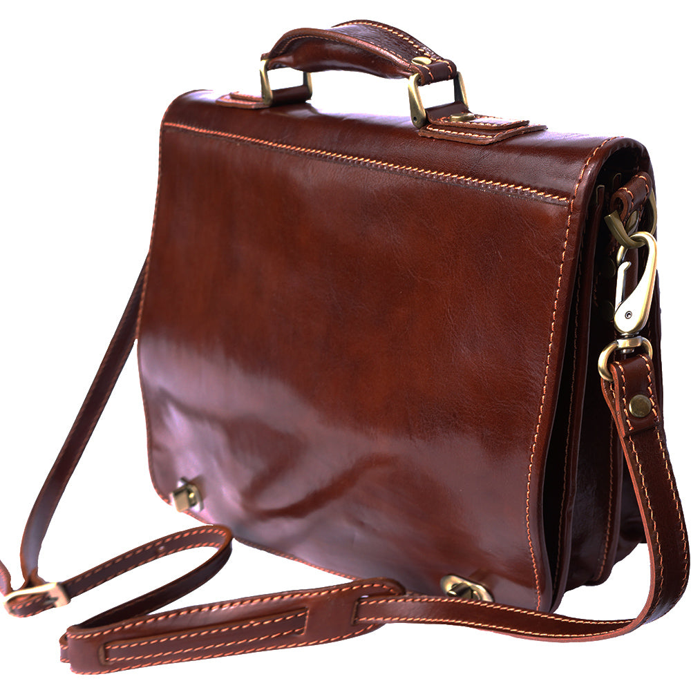 Brown Italian Leather briefcase with two compartments