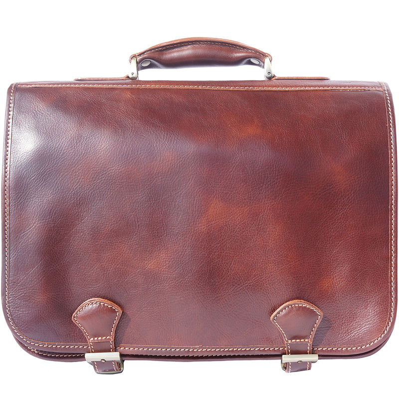 Leather briefcase in two compartments with double pockets on the front-25