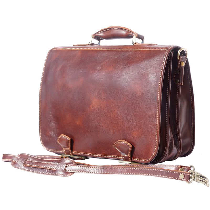 Leather briefcase in two compartments with double pockets on the front-0