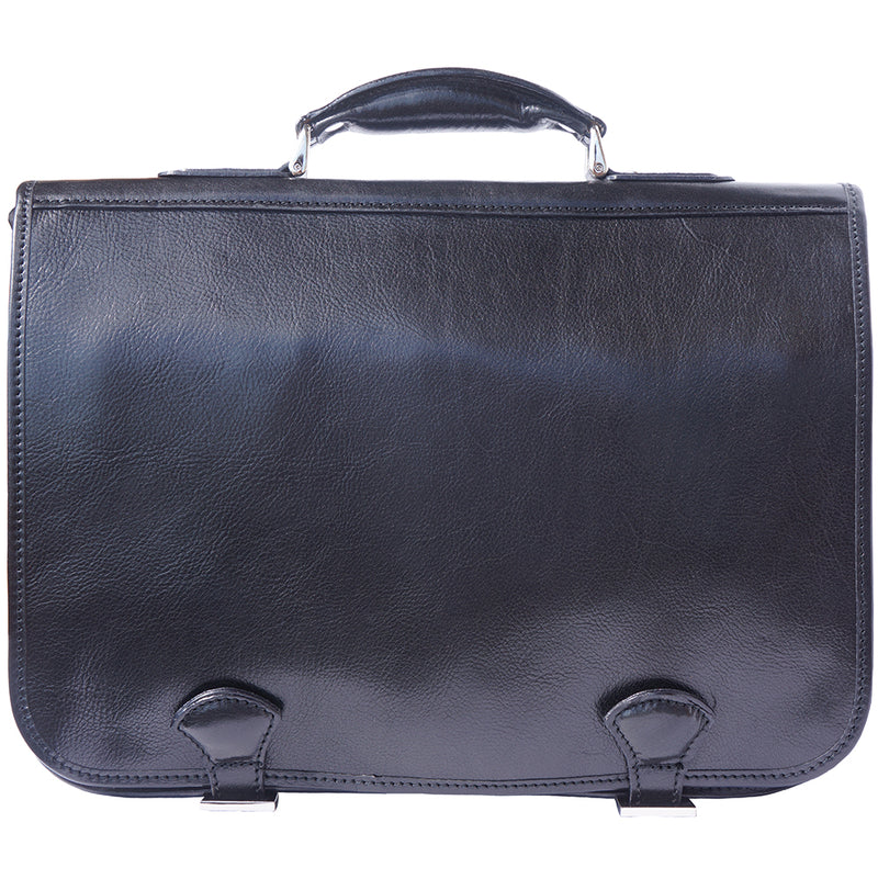 Leather briefcase in two compartments with double pockets on the front-27