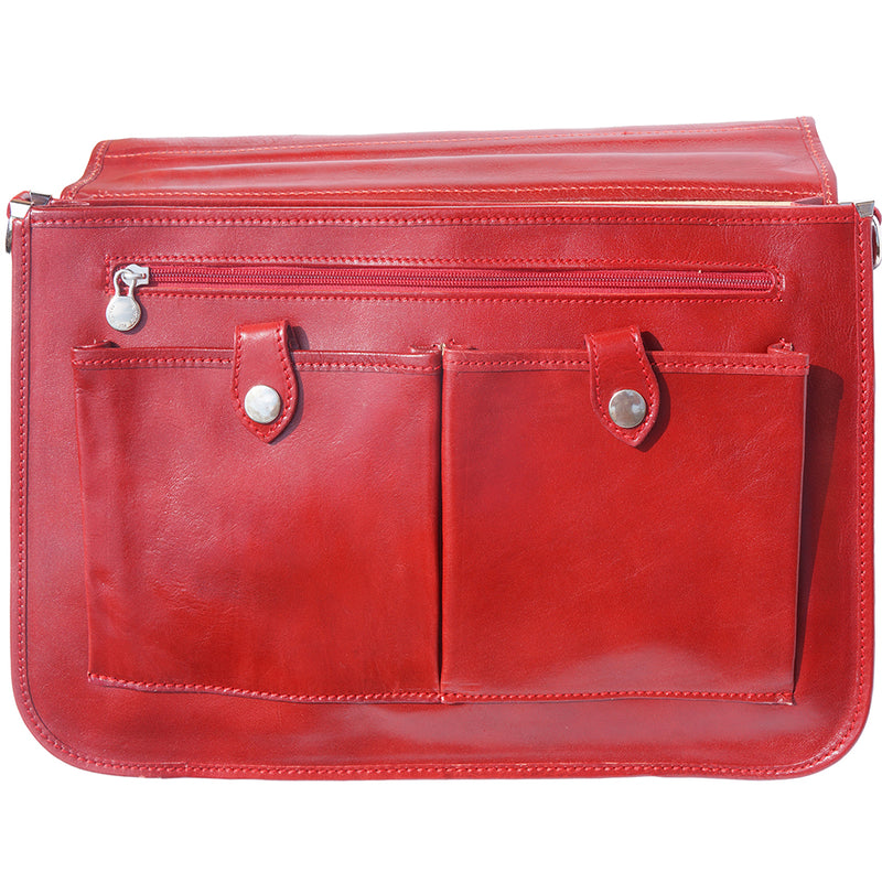 Leather briefcase in two compartments with double pockets on the front-18