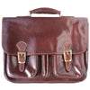 Leather briefcase with two compartments in dark brown