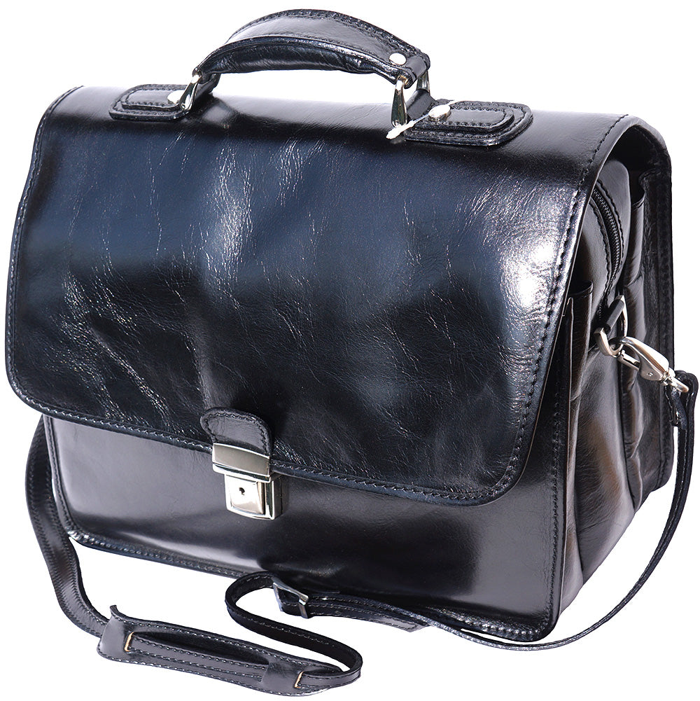 Leather briefcase with Laptop compartment inside in color black