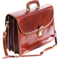 Genuine leather briefcase with three compartments-12