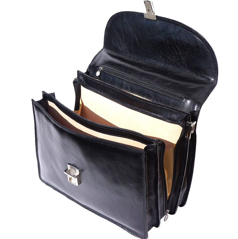 Genuine leather briefcase with three compartments-26