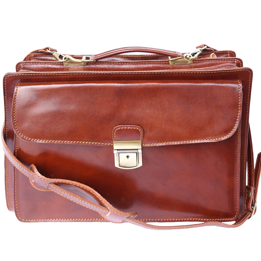 Leather briefcase Business class with two compartments in dark brown