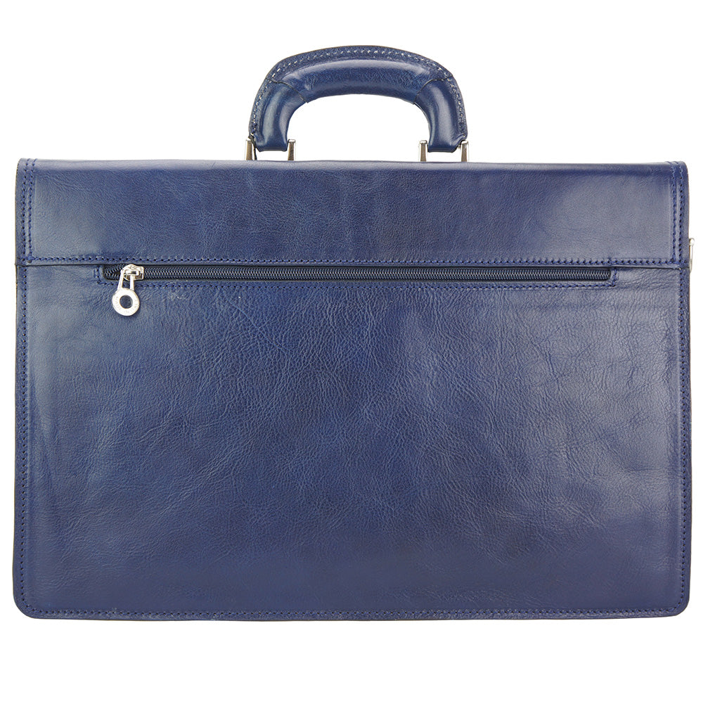 Leather Business Briefcase Beniamino with front pocket-6
