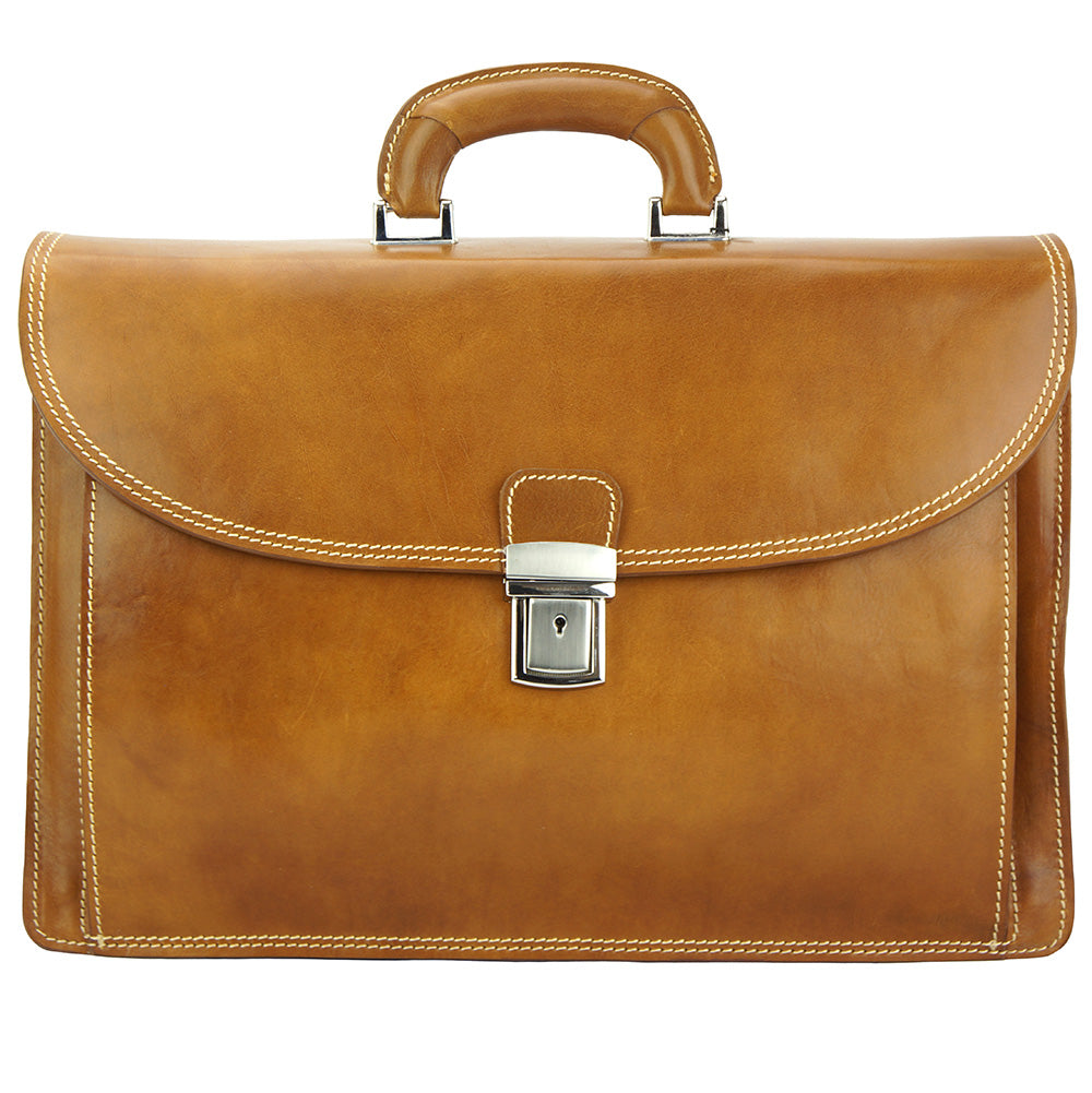 Leather Business Briefcase Beniamino with front pocket-38