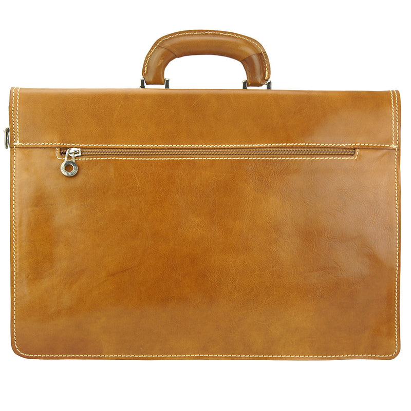 Leather Business Briefcase Beniamino with front pocket-12