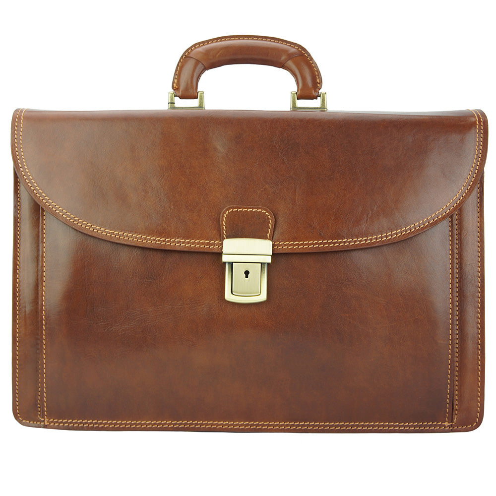 Leather Business Briefcase Beniamino with front pocket-39