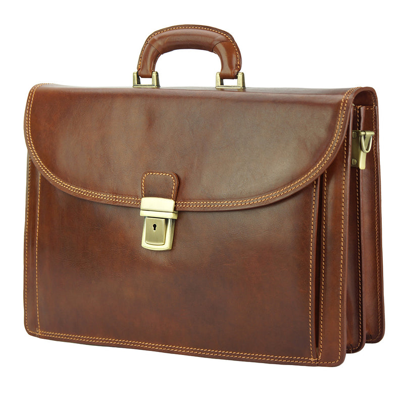 Leather Business Briefcase Beniamino with front pocket-19