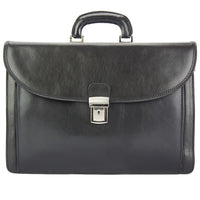 Leather Business Briefcase Beniamino with front pocket-36