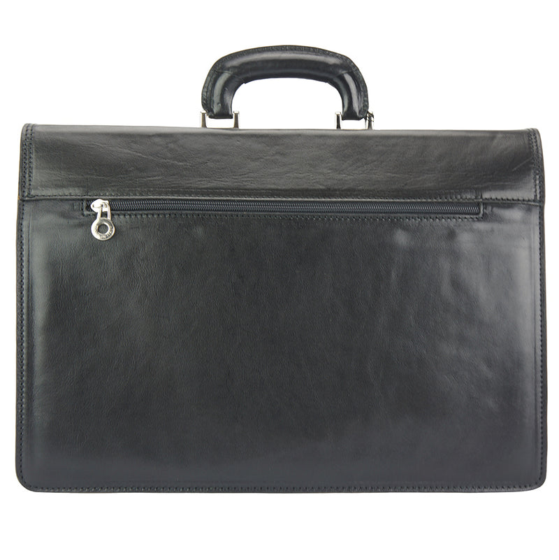 Leather Business Briefcase Beniamino with front pocket-0
