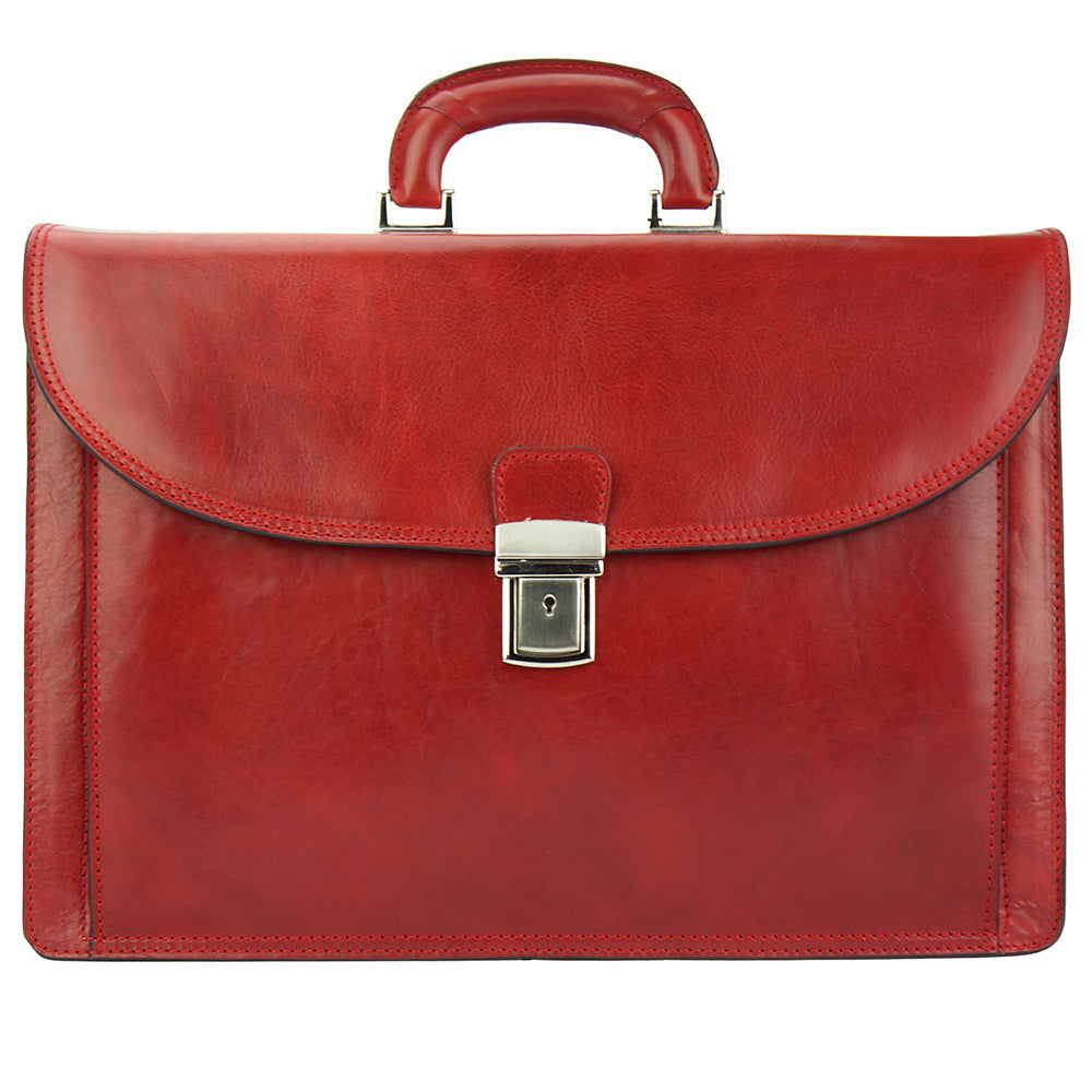 Leather Business Briefcase Beniamino with front pocket-40