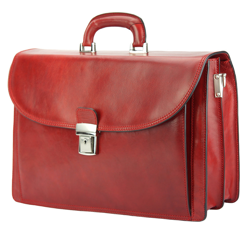 Leather Business Briefcase Beniamino with front pocket-25