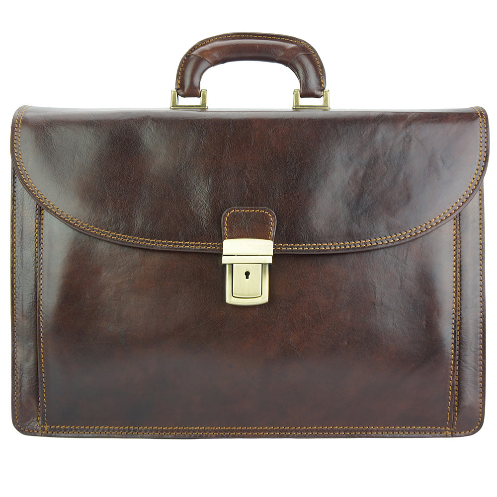 Leather Business Briefcase Beniamino with front pocket-41