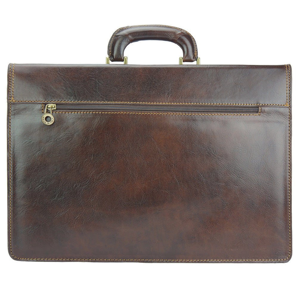 Leather Business Briefcase Beniamino with front pocket-30