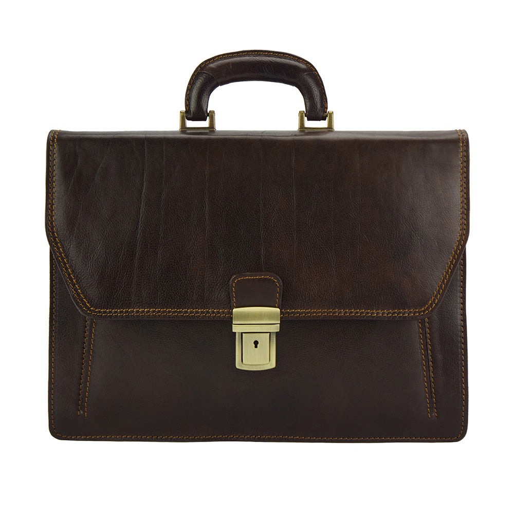 Corrado Leather Briefcase in dark brown