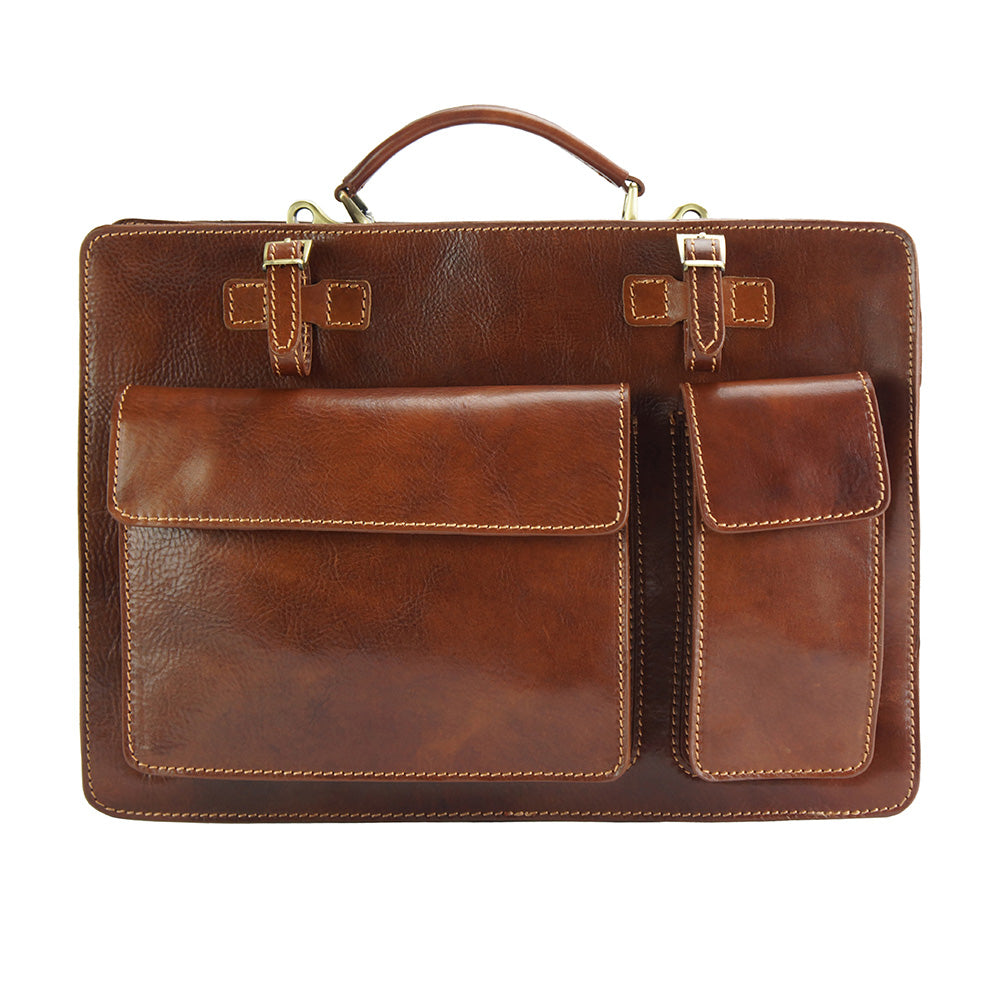 Daniele Leather Briefcase in dark brown. Unisex design, spacious interior, organized compartments & versatile carrying options. Italian made.