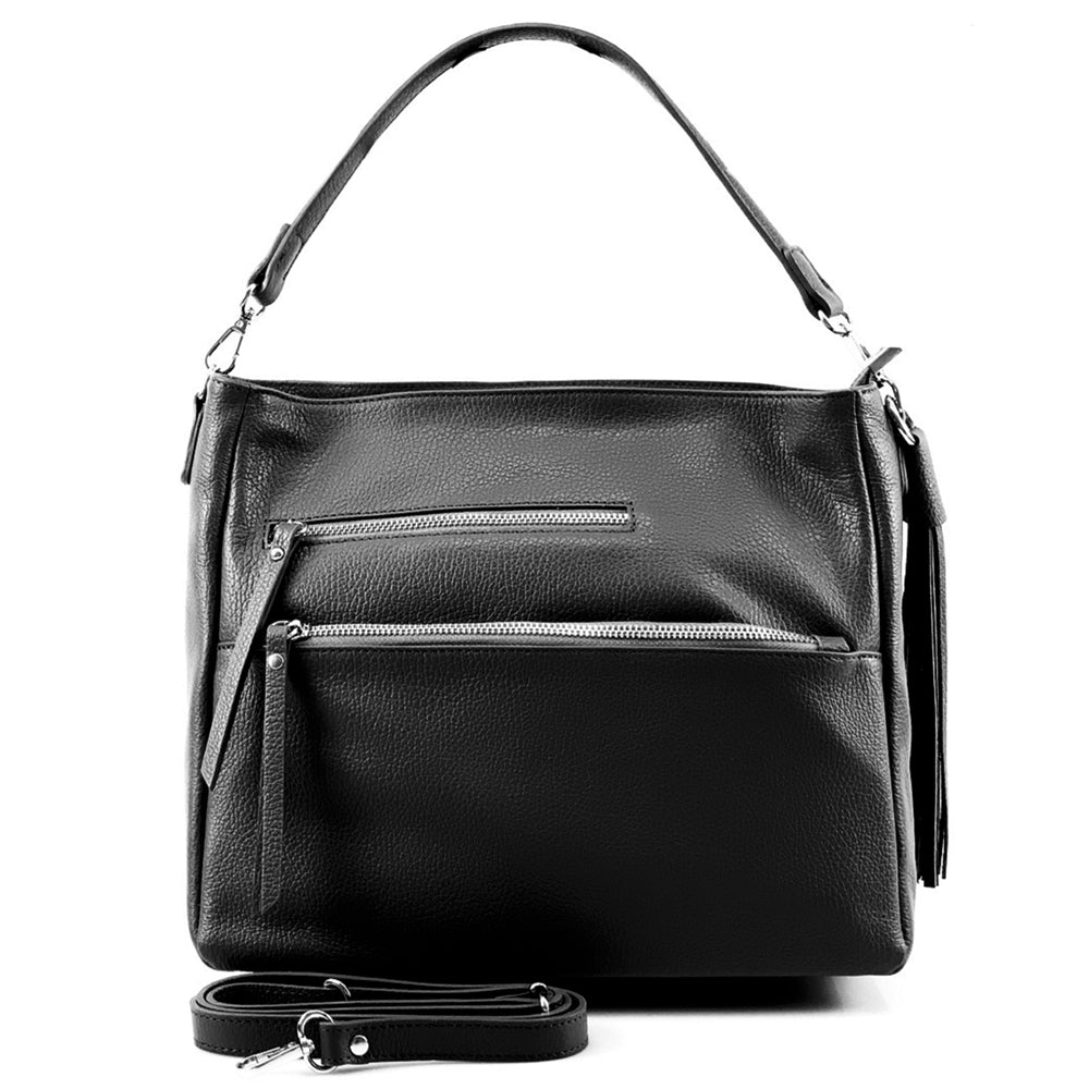 Evelyn leather shoulder bag in black