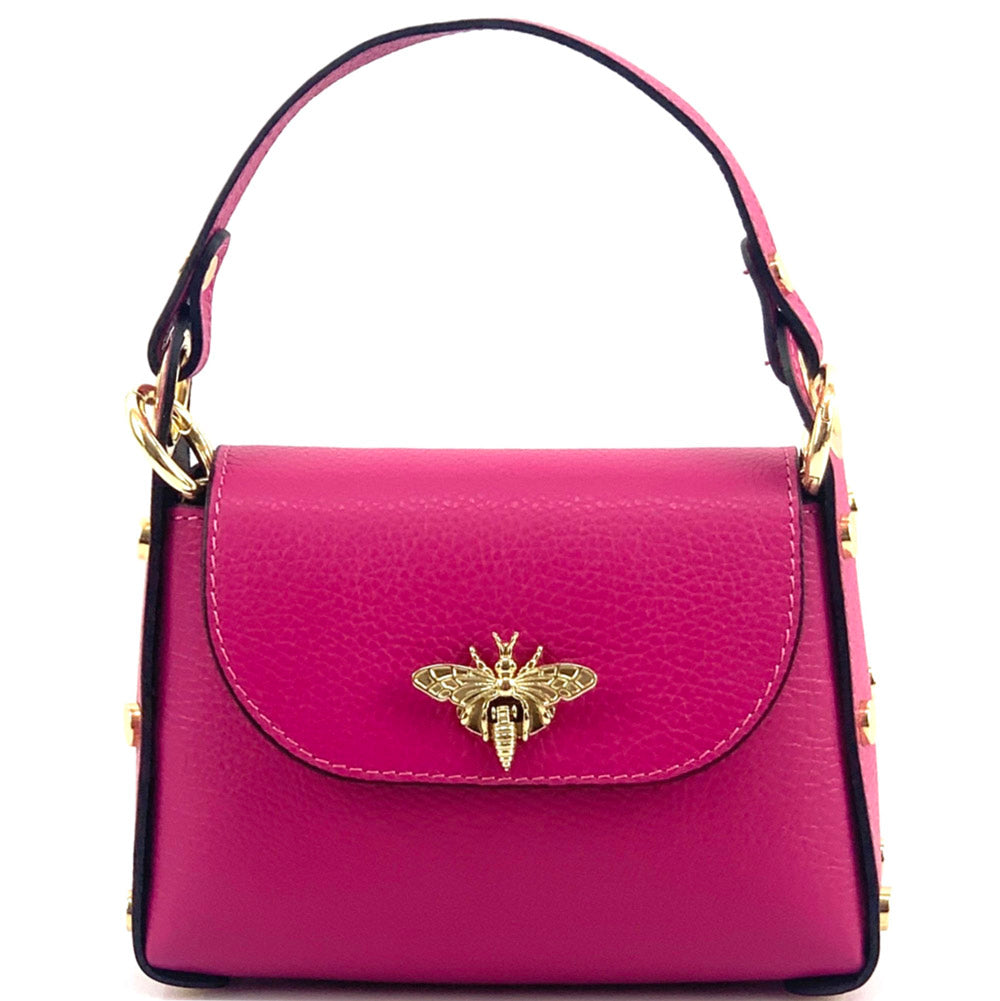 Fuchsia leather handbag with butterfly motif