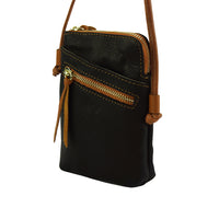 Angled view of Adriana Cross-body leather bag in black