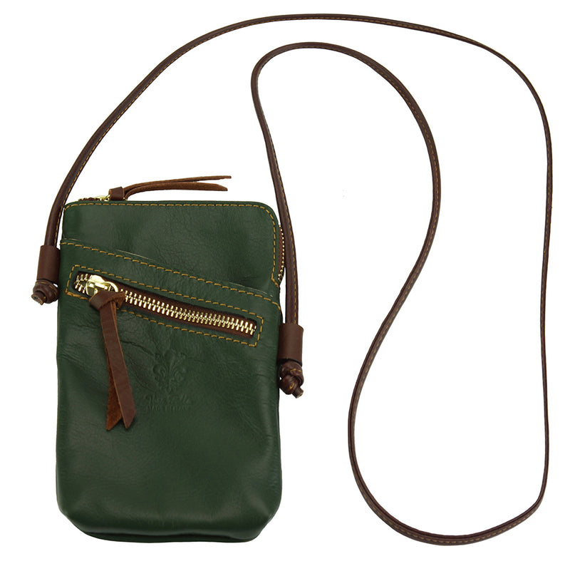 Front view of Adriana Cross-body leather bag in green