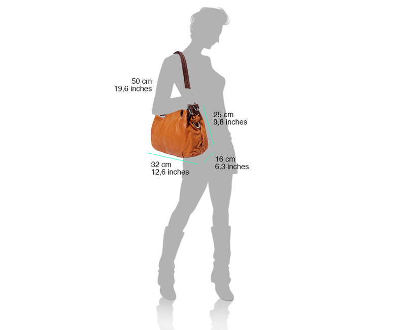A woman carrying the Valentina in both handbag and crossbody styles.